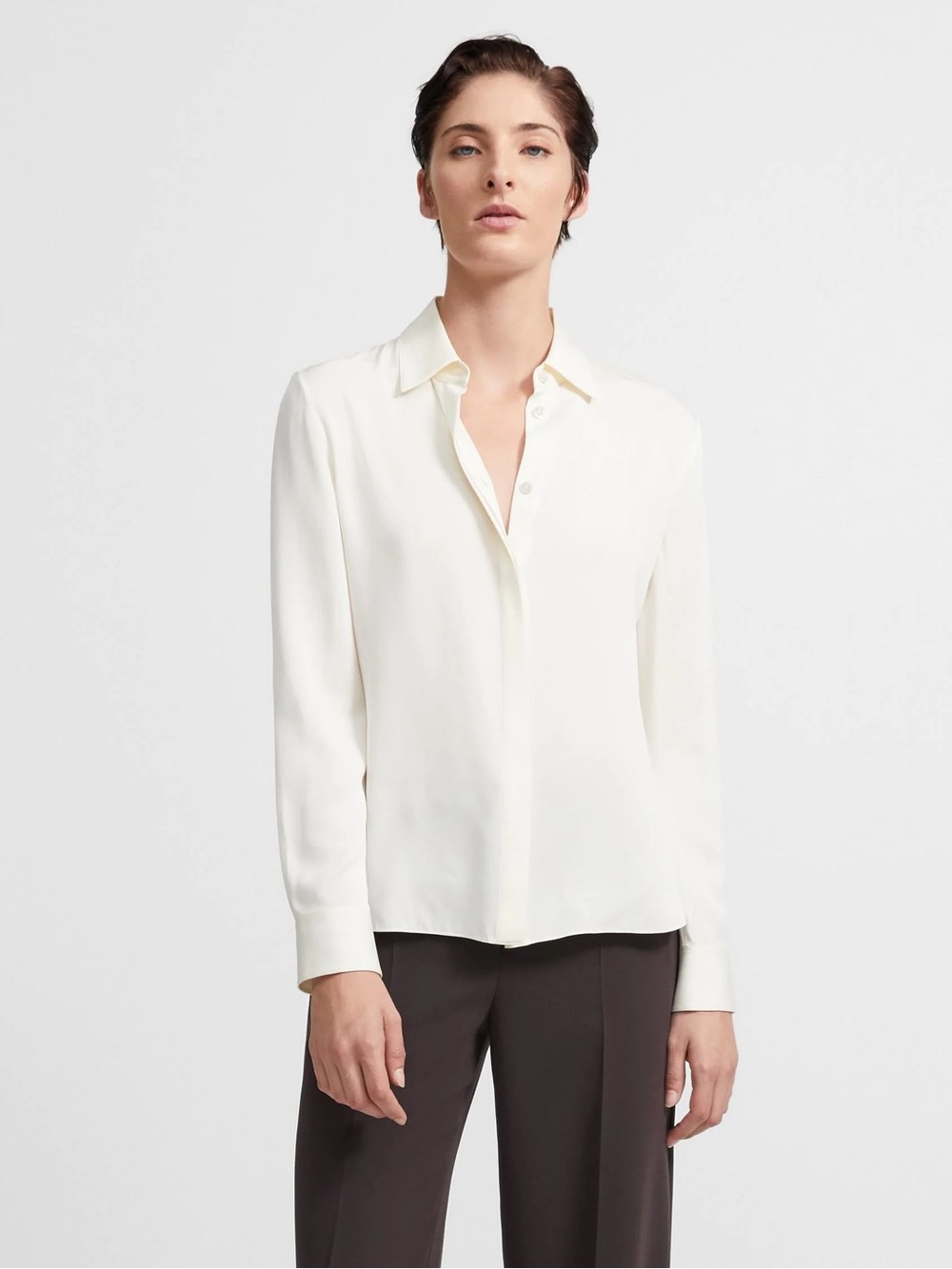 Theory Ivory Silk Button-Down Blouse